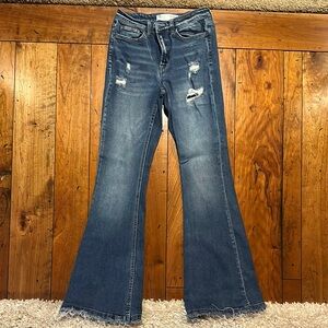 Women's Distressed Flare Jeans - Blue